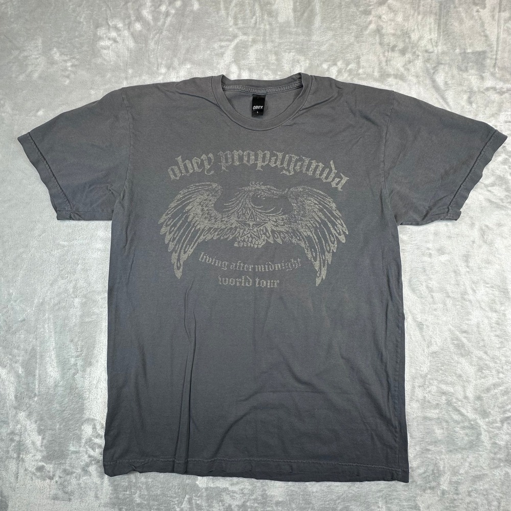 Vintage Obey Propaganda Tee Large Gray Eagle Wings Made USA Streetwear Graphic